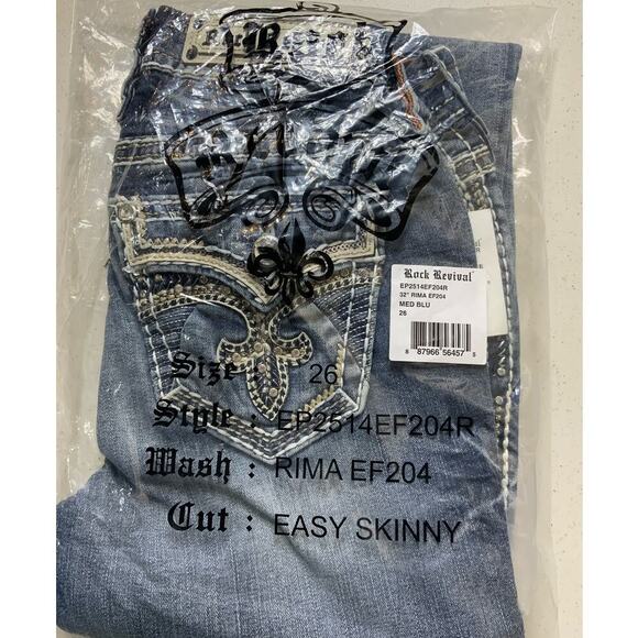 Rock Revival Rima Jeans Womens 26 Embellished Easy Skinny Leg Med Blue Denim NWT - Picture 13 of 16